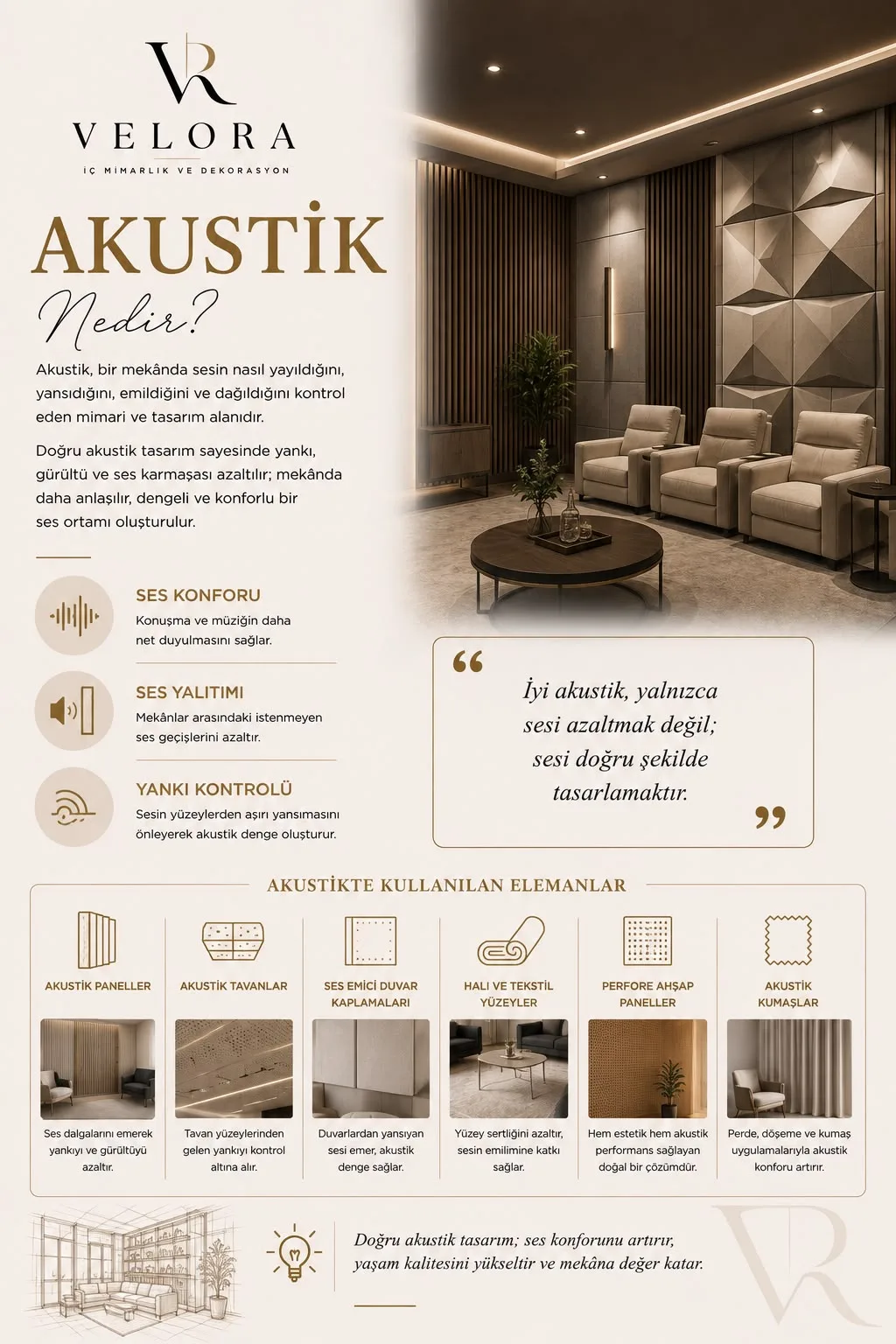 Akustik nedir? Sesi azaltmak değil, doğru tasarlamak — Velora