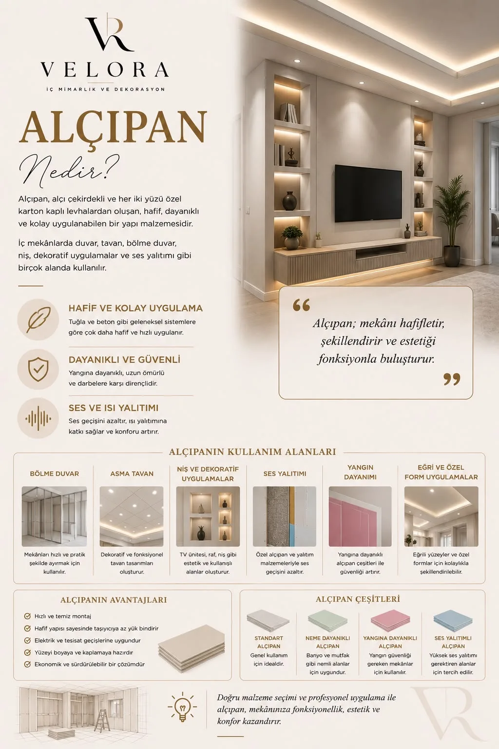 Alçıpan nedir? Bölme duvar, asma tavan ve niş — Velora
