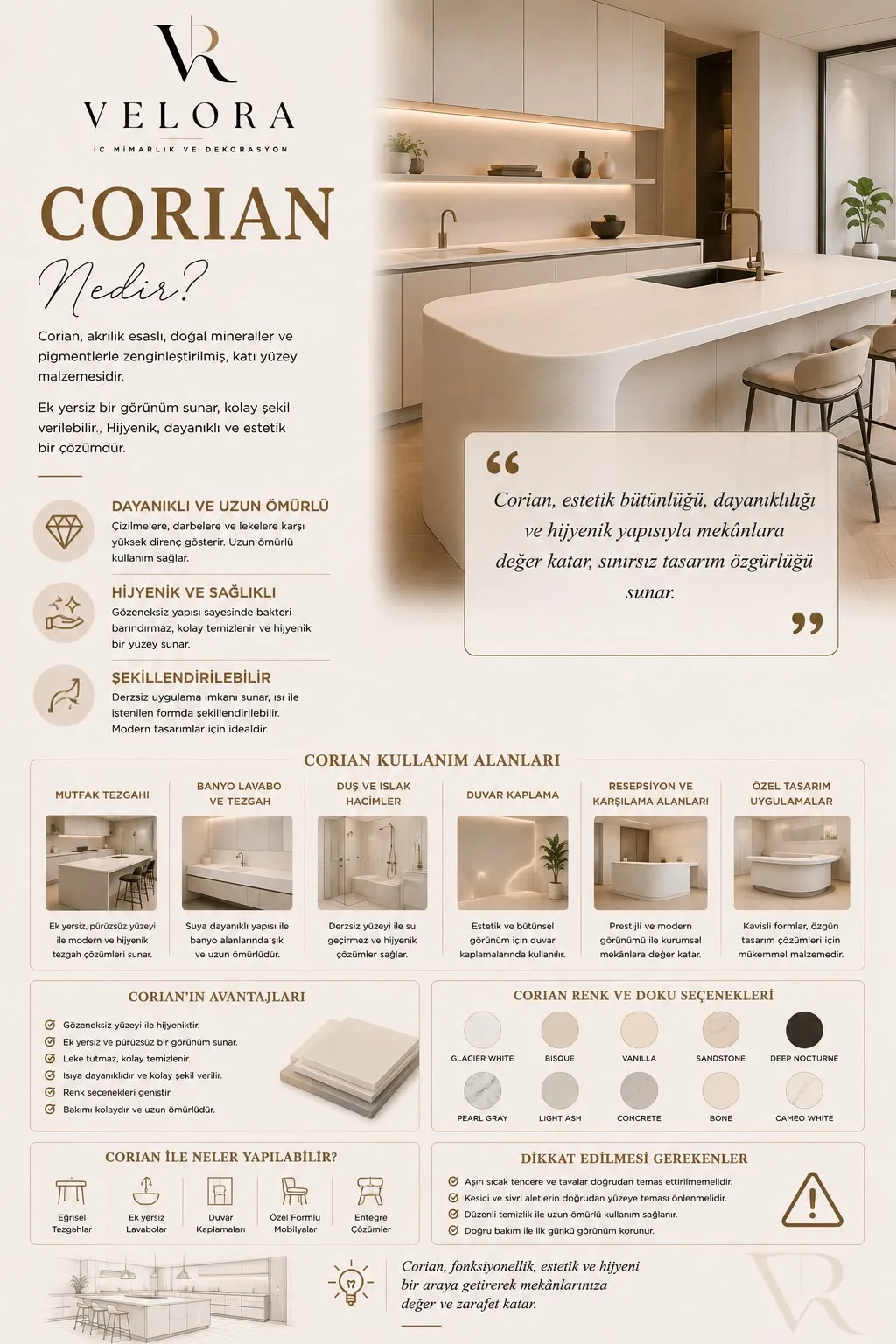 Corian nedir? Eksiz katı yüzeyin sunduğu tasarım özgürlüğü — Velora