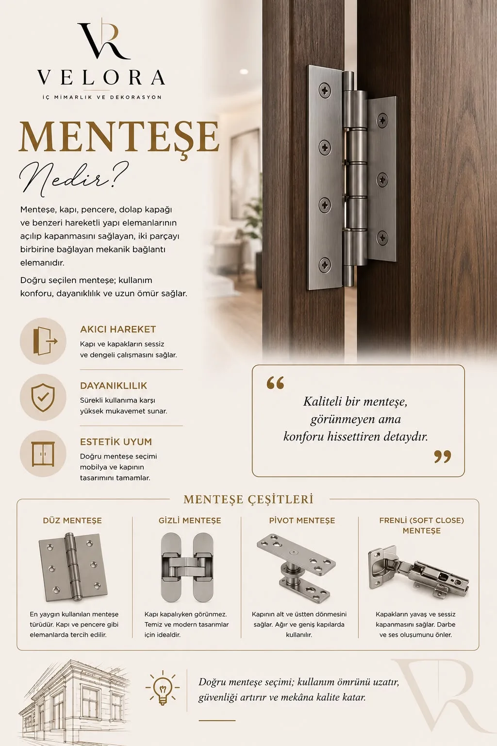 Menteşe nedir? Görünmeyen ama konforu belirleyen detay — Velora
